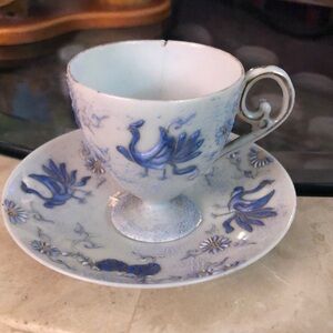 Elegant Blue and White Porcelain Teacup and Saucer Set-Vintage
